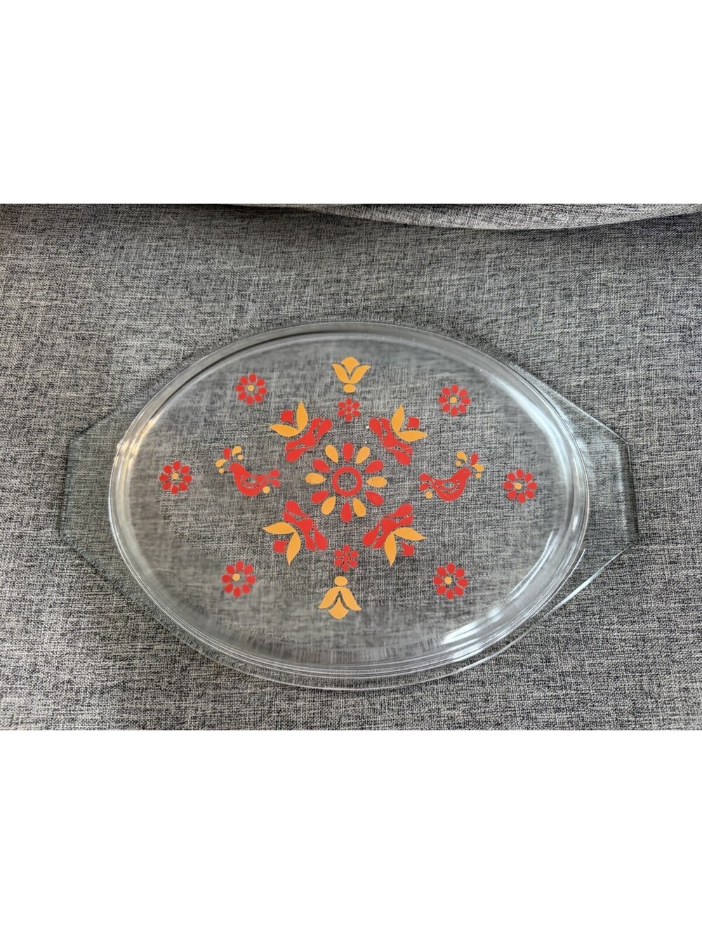 Vintage Pyrex Friendship Pattern Oval Casserole Lid 1970s Red Orange Birds - Picture 3 of 5